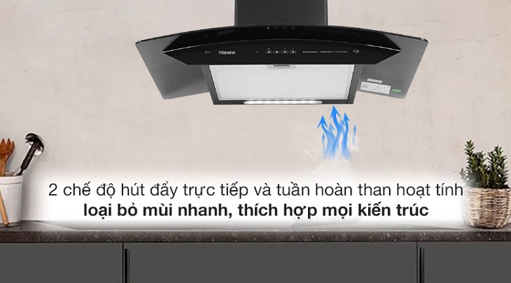 Máy hút mùi Makano còn được hãng trang bị chế độ hút tuần hoàn than hoạt tính giúp khử mùi tốt