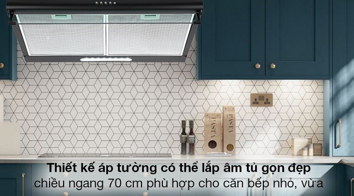 Máy hút mùi Makano sở hữu thiết kế hiện đại, sang trọng tạo điểm nhấn cho không gian bếp