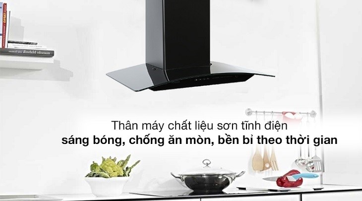 Máy hút mùi kính cong Makano MKH-000009 sở hữu thân máy chất liệu sắt sơn tĩnh điện chống ăn mòn