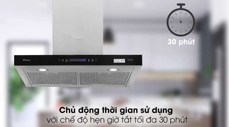 Máy hút mùi Pramie có chức năng hẹn giờ tắt tối đa 30 phút