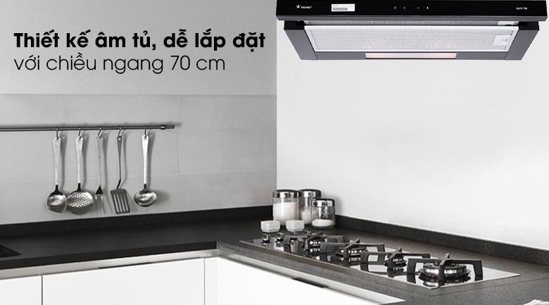 Máy hút mùi Pramie thiết kế dạng lắp âm tủ gọn gàng, tiết kiệm diện tích