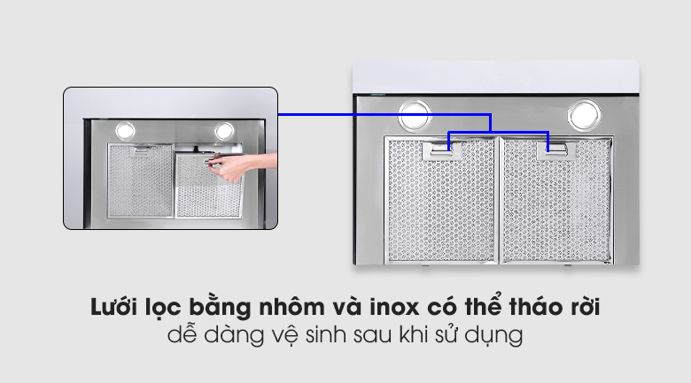 Máy hút mùi sử dụng chất liệu an toàn và bền bỉ, dễ dàng vệ sinh