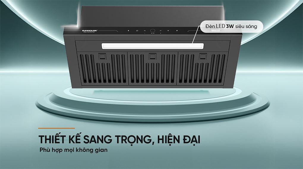 Máy hút mùi âm tủ Sunhouse SHB72095-MD có thân máy làm từ thép không gỉ phủ sơn đen tĩnh điện