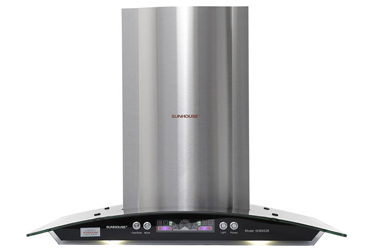 Máy hút mùi kính cong Sunhouse SHB6626 có động cơ đôi, công suất lớn tới 1100 m³/h giúp hút mùi nhanh
