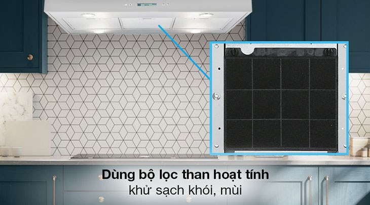 Máy hút mùi đảo Hafele HH-IS90A (539.81.715) xử lý khói bằng cách hút và khử mùi trực tiếp bằng than hoạt tính