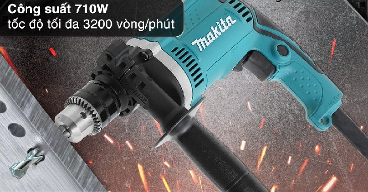Máy khoan búa điện Makita HP1630 710W có công suất hoạt động mạnh mẽ, lên đến 710W