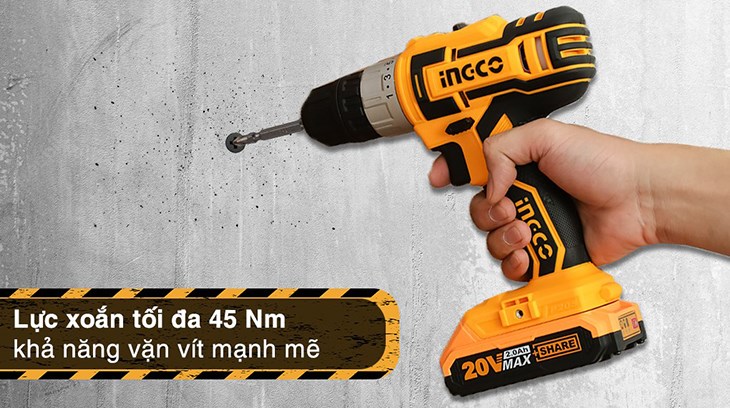 Máy khoan vặn vít pin Ingco CDLI20024 20V có khả năng vặn, xiết ốc vít vào bên trong các vật liệu
