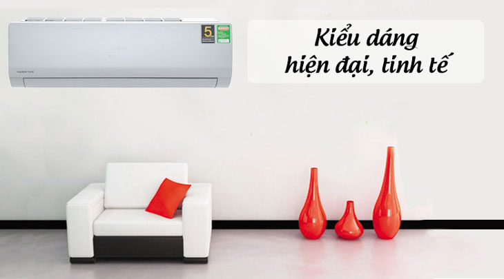 Máy lạnh Aqua Inverter 1 HP AQA-KCRV10NB có kiểu dáng hiện đại, tinh tế.