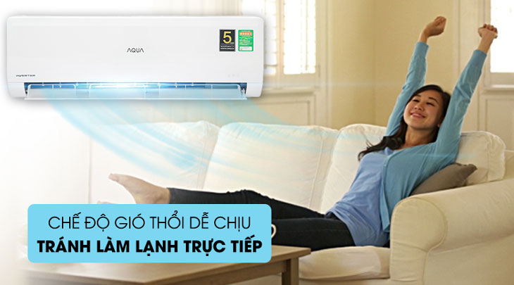 Máy lạnh Aqua Inverter 1.5 HP AQA-KCRV13WNZA được tích hợp chế độ gió thổi dễ chịu dành cho trẻ em và người già.