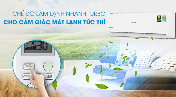 Máy lạnh Aqua Inverter 2 HP AQA-KCRV18TK được trang bị chế độ Turbo giúp làm lạnh nhanh tức thì.