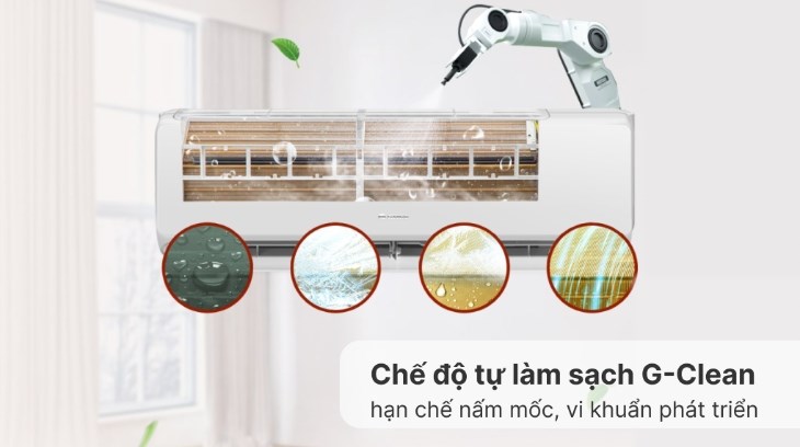 Chế độ tự làm sạch G-Clean giúp dàn lạnh không bị đọng nước, hạn chế nấm mốc và vi khuẩn