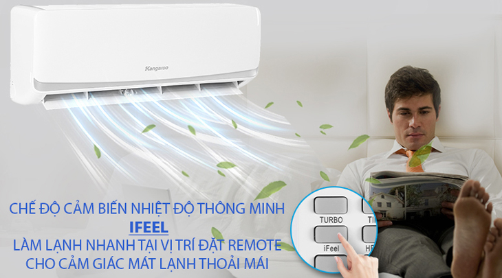 Máy lạnh Kangaroo 1 HP KGAC09CN được tích hợp chức năng iFeel giúp làm lạnh chính xác tại nơi đặt remote.