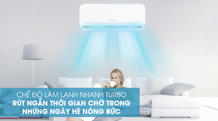 Máy lạnh Kangaroo Inverter 1 HP KGAC09CI được trang bị chế độ làm lạnh nhanh Turbo giúp làm mát nhanh chóng, cho bạn tận hưởng làn gió mát mà không cần chờ đợi lâu.