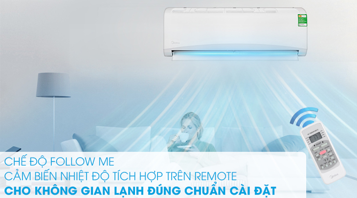 Máy lạnh Midea 1 HP MSAFA-10CRN8 được tích hợp chế độ Follow me, đem đến không gian lạnh đúng chuẩn cài đặt cho bạn