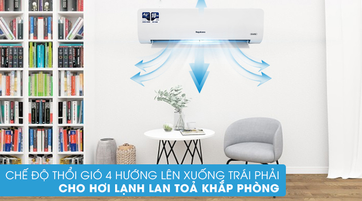 Chế độ đảo gió 4D trên máy lạnh Nagakawa Inverter giúp hơi lạnh lan tỏa đồng đều