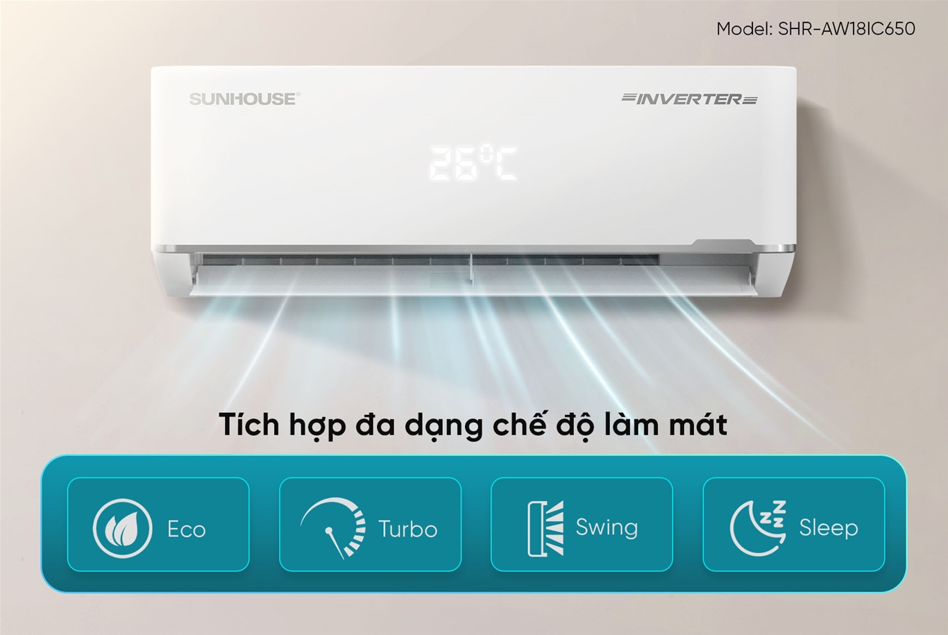 Máy lạnh Sunhouse có đa dạng chế độ làm mát, mang lại sự tiện nghi cho người sử dụng