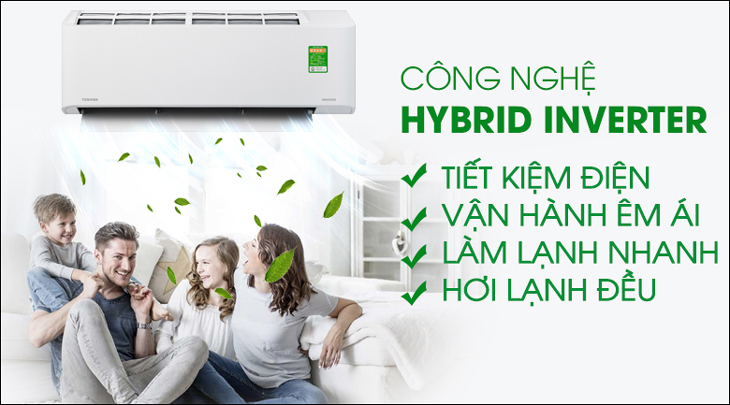 Máy lạnh Toshiba Inverter 1.5 HP RAS-H13C2KCVG-V được trang bị công nghệ Hybrid Inverter giúp tiết kiệm điện năng tiêu thụ tối ưu lên đến 50%