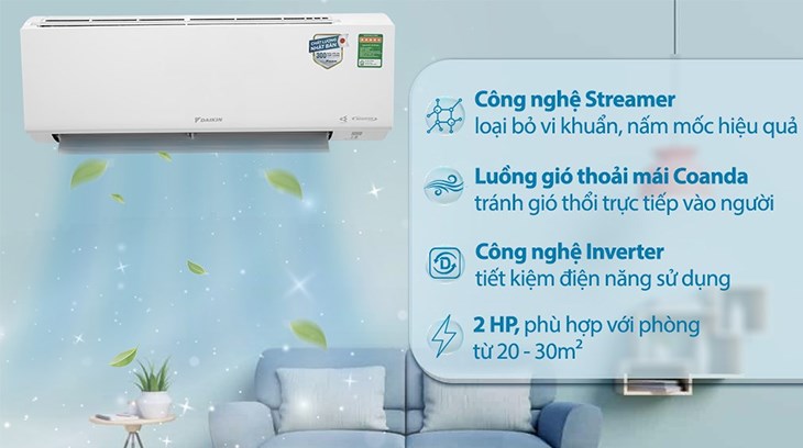 Máy lạnh Daikin Inverter 2 HP FTKF50XVMV sở hữu nhiều công nghệ làm mát hiện đại