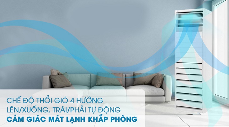 Chế độ thổi gió 4 hướng ở Máy lạnh Tủ đứng LG Inverter 3 HP APNQ30GR5A4