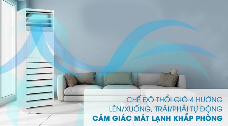 Chế độ thổi gió 4 hướng tren Máy lạnh Tủ đứng LG Inverter 5 HP APNQ48GT3E4