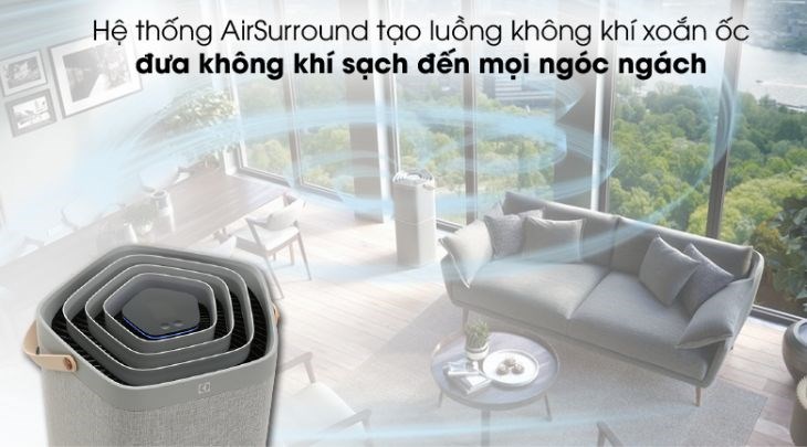 Máy sở hữu hệ thống thoát khí hình xoắn ốc, làm thoáng dịu không gian quanh máy lọc