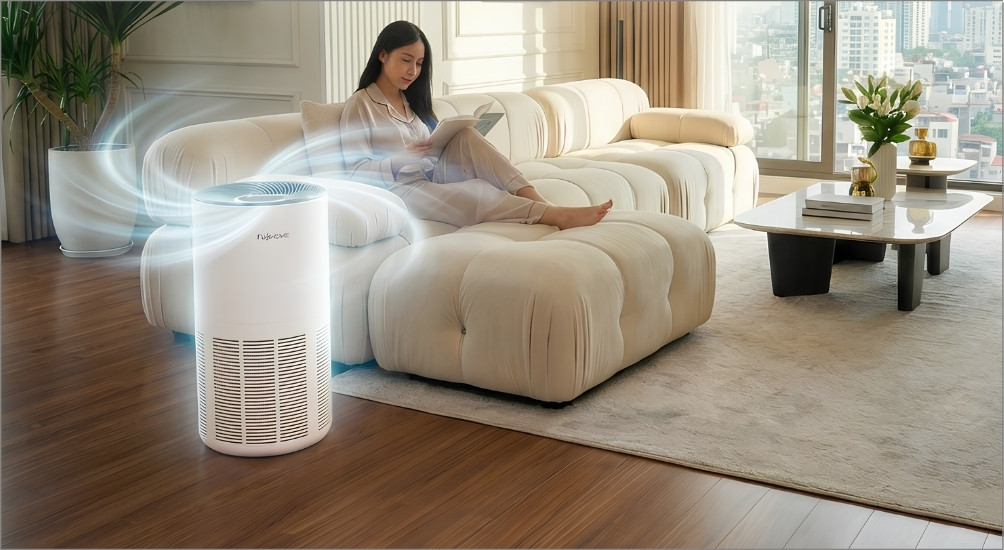 Máy lọc không khí FUJIHOME AP5Grand có khả năng làm sạch hoàn toàn một phòng 35m² chỉ trong vòng 8-10 phút