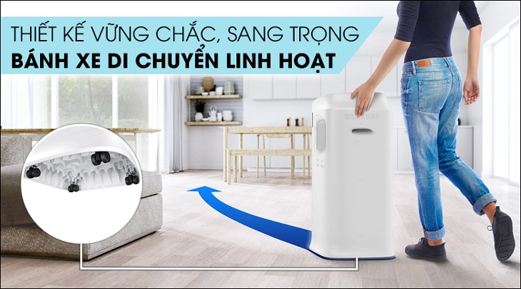 Máy lọc không khí Samsung AX60R5080WD/SV 60W sở hữu kết cấu vững chắc, màu sắc trang nhã, có bánh xe di chuyển linh hoạt