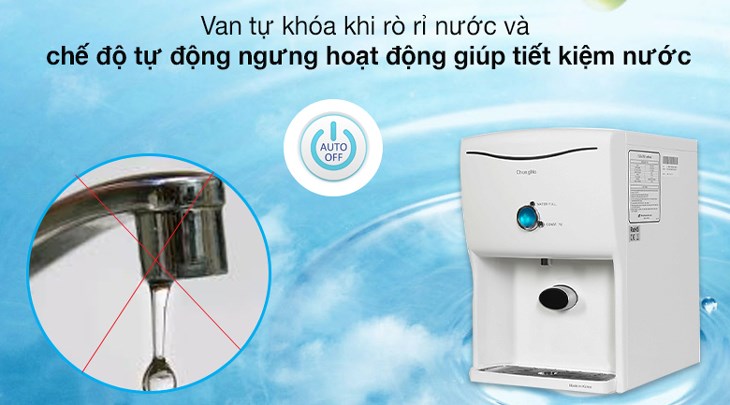 Máy lọc nước RO ChungHo CHP-1270D 4 lõi có van tự khóa khi rò rỉ nước và chế độ tự động ngừng hoạt động khi nước đầy bình giúp tiết kiệm nước