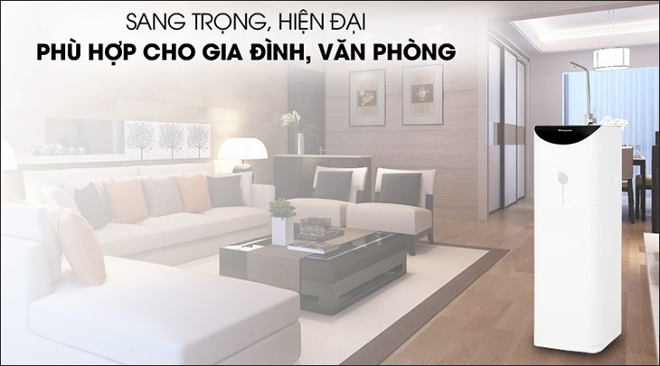 Máy lọc nước Kangaroo có thiết kế sang trọng với 2 màu đen trắng hiện đại, kiểu dáng gọn gàng, mềm mại tiết kiệm diện tích, làm đẹp không gian dùng
