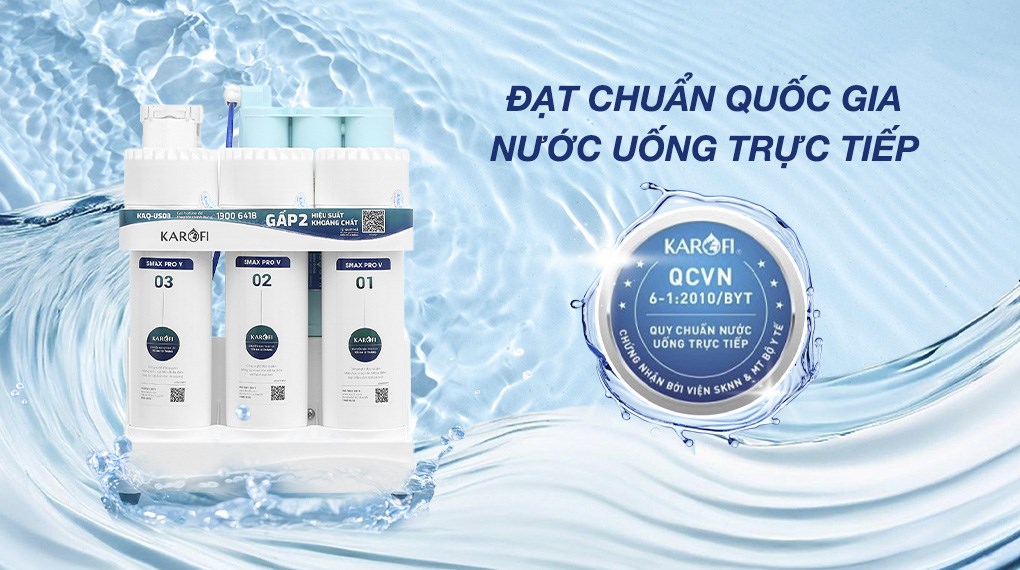 Nguồn nước sau khi lọc từ máy lọc nước RO Karofi KAQ-US08 10 lõi đạt chứng nhận QCVN 6-1:2010/BYT của Bộ Y tế