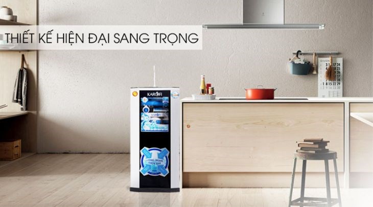 Máy lọc nước RO Karofi KSI80-A 8 lõi có kiểu dáng gọn gàng, hiện đại góp phần làm nổi bật không gian dùng
