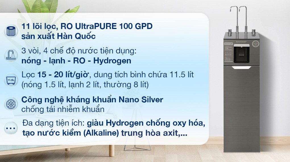 Máy lọc nước Sunhouse UltraX SHA76658SH đạt chuẩn Quốc gia về nước uống trực tiếp QCVN 6-1:2010/BYT