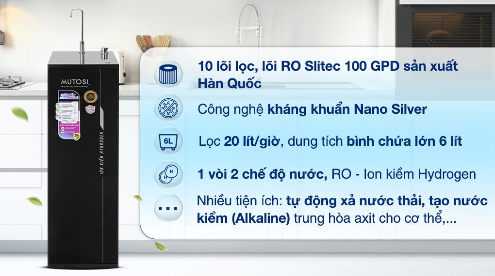 Máy lọc nước RO Hydrogen ion kiềm Mutosi MP-S1001H 10 lõi