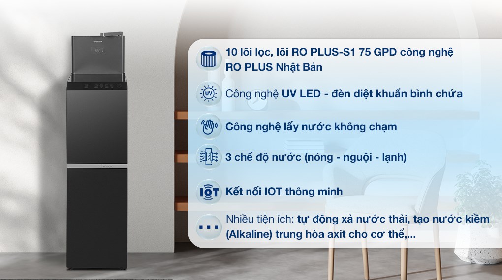 Máy lọc nước RO nóng nguội lạnh Toshiba TWP-W2399SVN(M) 10 lõi sở hữu thiết kế tủ đứng hiện đại, sang trọng