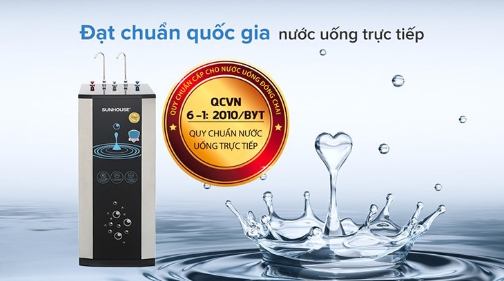 Máy lọc nước RO nóng nguội lạnh Sunhouse SHR76210CK 10 lõi ứng dụng công nghệ thẩm thấu ngược giúp nguồn nước sạch đạt chuẩn quốc gia