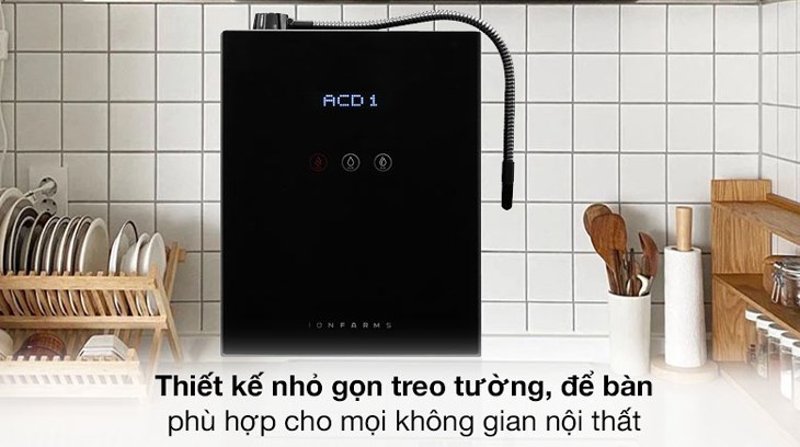 Máy lọc nước ion kiềm IonFarms Alpha-1700 2 lõi 7 tấm điện cực có kiểu dáng nhỏ gọn, cho phép bạn treo tường, để bàn dễ dàng, tiết kiệm diện tích