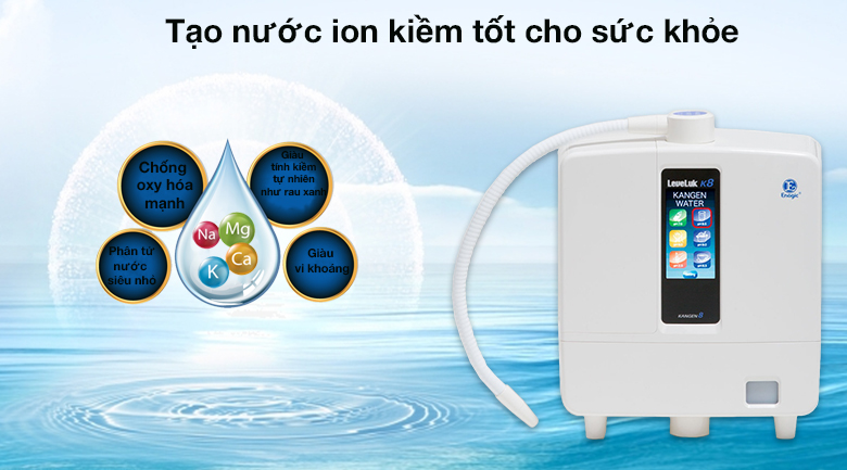 Máy lọc nước ion kiềm Kangen K8 trang 8 tấm điện cực, tạo nước ion kiềm an toàn cho sức khỏe, phù hợp để nấu ăn
