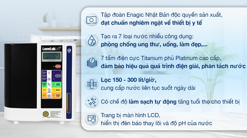 Máy lọc nước điện giải ion kiềm Kangen LeveLuk SD501 7 tấm điện cực