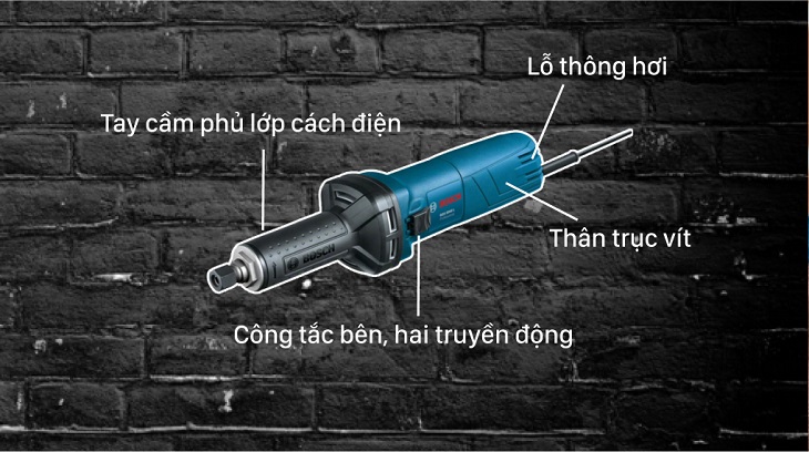 Máy mài thẳng Bosch GGS 5000L 500W được trang bị lỗ thông hơi và công tắc bên