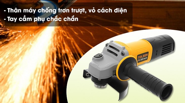 Máy mài góc Tolsen 79519 850W có vỏ ngoài được làm từ chất liệu cao cấp, có khả năng cách nhiệt và chống trầy xước tốt