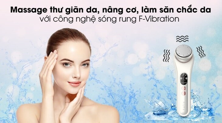 Máy massage mặt đẩy tinh chất Halio Ion Hot & Cool White với công nghệ sóng rung F-Vibration giúp nâng cơ, làm săn chắc da