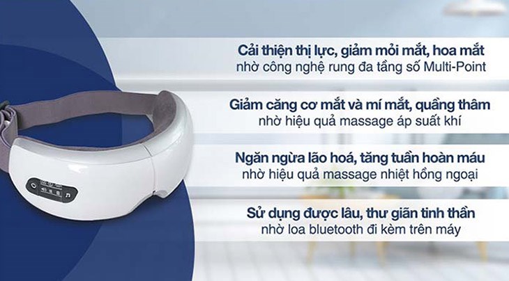 Máy massage mắt Fuji Luxury FJ S650 sở hữu công nghệ rung đa tần số Multi-Point giúp cải thiện thị lực, giảm mệt mỏi, hoa mắt
