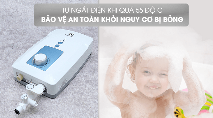 Máy nước nóng trực tiếp Electrolux 4500W EWE451GX-DWB được trang bị  tính năng tự động ngắt khi nhiệt độ vượt quá 55 độ C, đảm bảo an toàn cho người dùng