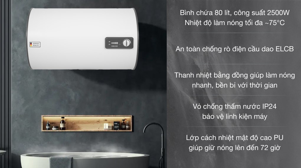 Máy nước nóng gián tiếp Stiebel Eltron 80 lít ESH 80 H Plus T-VN được trang bị cầu dao chống rò rỉ điện ELCB đảm bảo an toàn cho người dùng