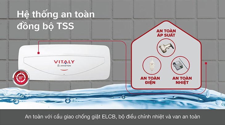 Máy nước nóng gián tiếp Ariston 20 lít 2500W VITALY 20 SLIM 2.5 FE trang bị bộ điều chỉnh nhiệt TBST sẽ tắt máy khi nhiệt độ nước nóng đạt đến nhiệt độ mong muốn