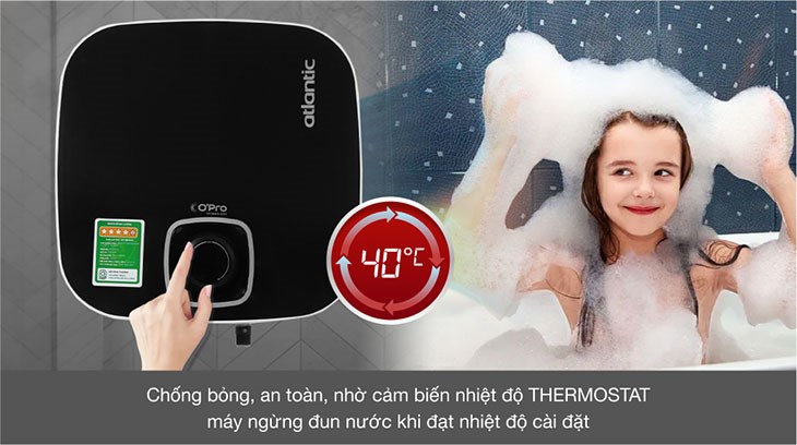 Máy nước nóng gián tiếp Atlantic 15 lít 2500W NANTO PLUS SWH 15A M-N2 đảm bảo an toàn trong lúc sử dụng nhờ cảm biến nhiệt Thermostat