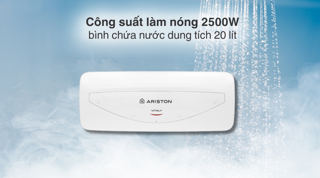 Máy nước nóng gián tiếp Ariston 20 lít 2500W VITALY 20 SLIM 2.5 FE có dung tích 20 lít, phù hợp với gia đình 1 - 2 người