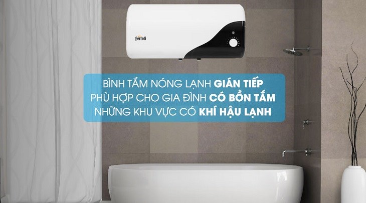 Máy nước nóng gián tiếp Ferroli 20 lít 2500W MIDO-DE có tính thẩm mỹ cao, thích hợp với phòng tắm hiện đại, sang trọng