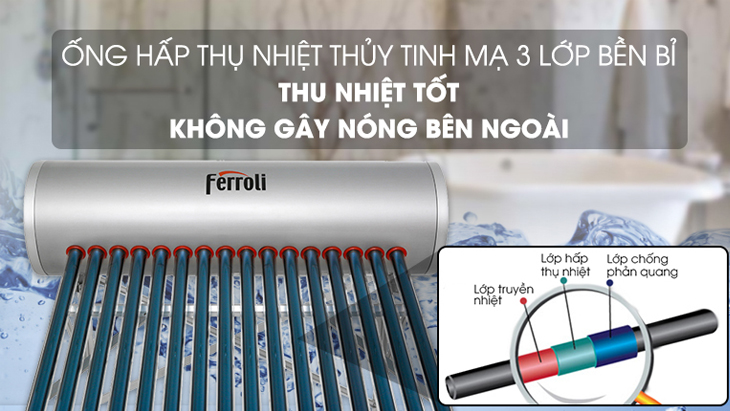 Ống hấp thụ nhiệt bằng thủy tinh mạ 3 lớp bền bỉ, thu nhiệt tốt