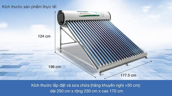 Máy nước nóng năng lượng mặt trời Sơn Hà 200 lít Eco 58-200 được thiết kế chắc chắn và nổi bật, hứng ánh nắng mặt trời tốt